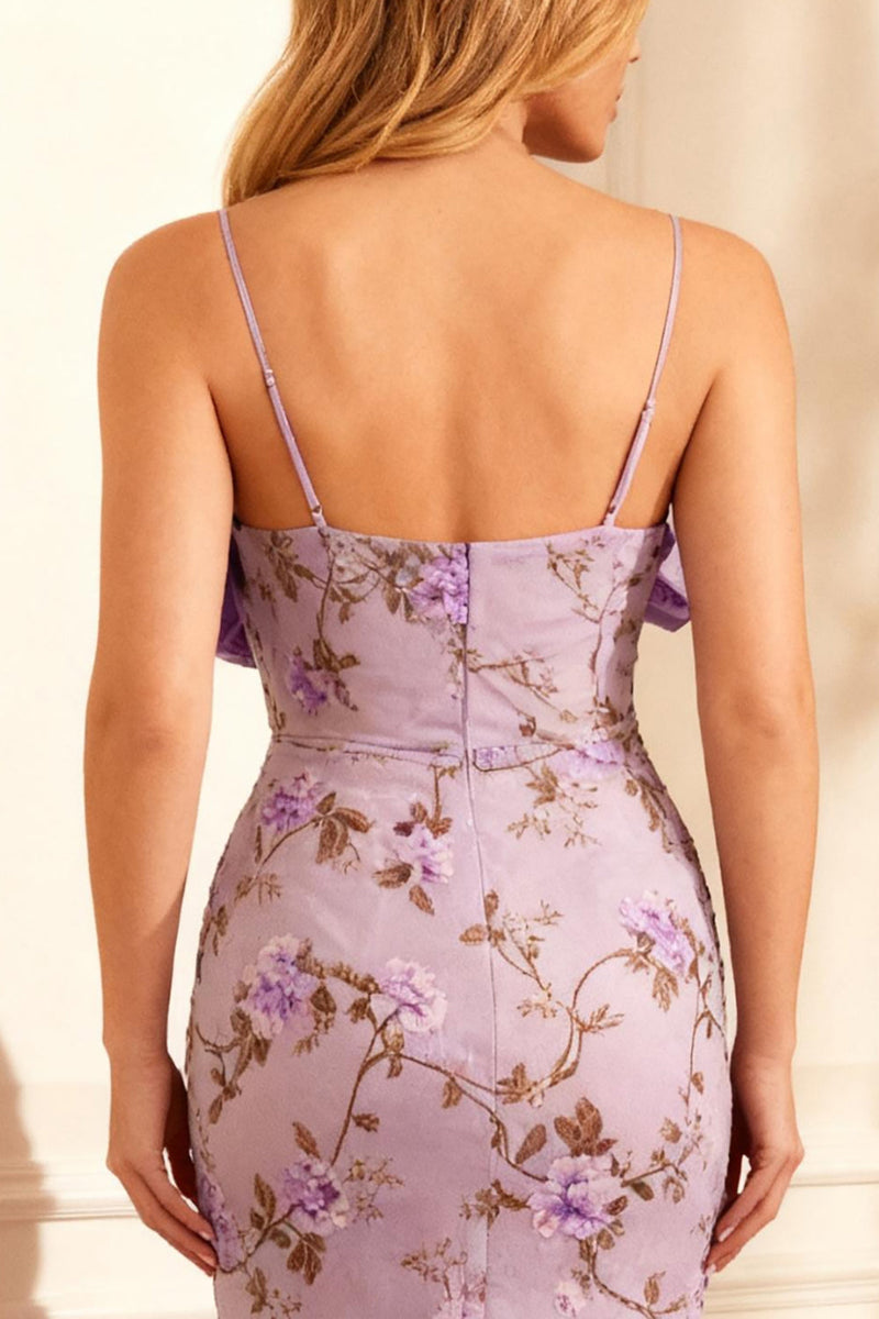 Load image into Gallery viewer, Floral Purple Embroidered Mermaid Long Prom Dress with Bow