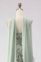 Load image into Gallery viewer, Floral Dusty Tulle Sage Neck Scarf A Line Long Prom Dress with Slit