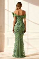Load image into Gallery viewer, Floral Eucalyptus Off The Shoulder Mermaid Long Prom Dress with Slit