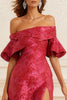 Load image into Gallery viewer, Rust Sheath Off the Shoulder Jacquard Long Prom Dress with Slit