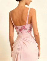 Load image into Gallery viewer, Floral Dusty Rose Sheath Satin Ruched Long Prom Dress with Slit