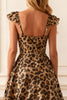 Load image into Gallery viewer, Sparkly Khaki Leopard A Line Corset Long Prom Dress with Slit