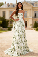 Load image into Gallery viewer, Dusty Sage Floral Neck Scarf Printed Long Prom Dress