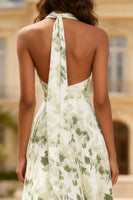 Load image into Gallery viewer, Dusty Sage Floral Neck Scarf Printed Long Prom Dress