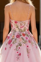 Load image into Gallery viewer, Sparkly Pink Spaghetti Straps Floral Long Prom Dress