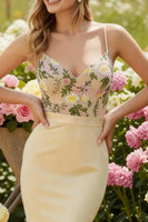 Load image into Gallery viewer, Champagne Floral Spaghetti Straps Long Mermaid Prom Dress