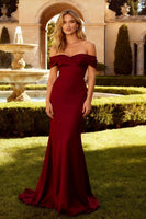 Load image into Gallery viewer, Burgundy Off the Shoulder Mermaid Long Prom Dress