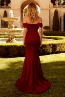 Load image into Gallery viewer, Burgundy Off the Shoulder Mermaid Long Prom Dress