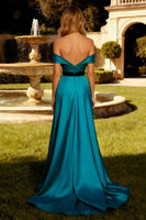 Load image into Gallery viewer, Peacock Blue A Line Off the Shoulder Long Prom Dress