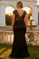 Load image into Gallery viewer, Black V Neck Corset Mermaid Long Prom Dress with Slit