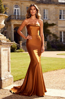 Load image into Gallery viewer, Burunt Orange Mermaid Strapless Satin Long Prom Dress
