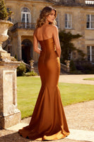 Load image into Gallery viewer, Burunt Orange Mermaid Strapless Satin Long Prom Dress