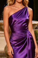 Load image into Gallery viewer, Purple Satin Mermaid One Shoulder Long Prom Dress with Sash