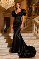 Load image into Gallery viewer, Black Mermaid Sweetheart Long Prom Dress with Sleeves