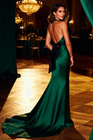 Load image into Gallery viewer, Dark Green Mermaid Satin Halter Long Prom Dress