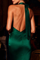 Load image into Gallery viewer, Dark Green Satin Mermaid Halter Long Prom Dress
