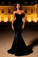 Load image into Gallery viewer, Black Velvet Strapless Mermaid Long Prom Dress