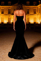 Load image into Gallery viewer, Black Velvet Strapless Mermaid Long Prom Dress