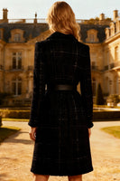 Load image into Gallery viewer, Notched Lapel Black Midi Tweed Blazer Dress with Belt