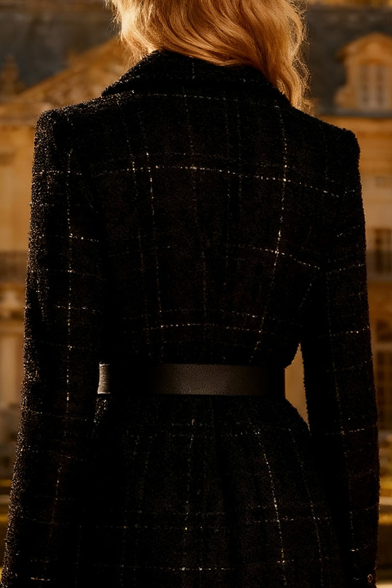 Load image into Gallery viewer, Notched Lapel Black Midi Tweed Blazer Dress with Belt