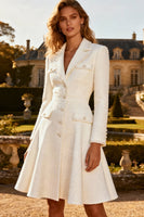 Load image into Gallery viewer, White A Line Notched Lapel Midi Blazer Dress with Sleeves