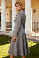 Load image into Gallery viewer, Grey Notched Lapel Single Breasted Midi Blazer Dress