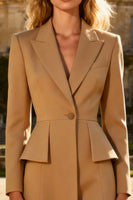 Load image into Gallery viewer, Khaki Single Breasted Peak Lapel Midi Blazer Dress
