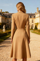 Load image into Gallery viewer, Khaki A Line Peak Lapel Midi Blazer Dress with Button