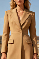 Load image into Gallery viewer, Khaki A Line Peak Lapel Midi Blazer Dress with Button