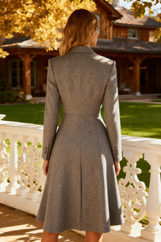 Grey Single Breasted Ruched Peak Lapel Midi Blazer Dress