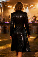 Load image into Gallery viewer, Sparkly Black Notched Lapel Midi Sequin Blazer Dress