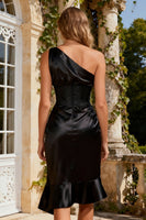 Load image into Gallery viewer, Black One Shoulder Ruched Short Corset Cocktail Dress