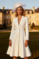 Load image into Gallery viewer, White A Line Peak Lapel Midi Blazer Wedding Dress with Sleeves