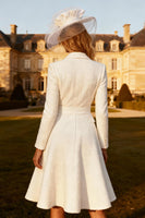 Load image into Gallery viewer, White A Line Peak Lapel Midi Blazer Wedding Dress with Sleeves