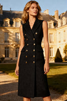 Load image into Gallery viewer, Black Double Breasted Peak Lapel Midi Blazer Dress