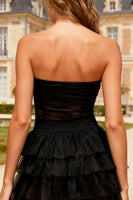 Load image into Gallery viewer, Black Strapless Tiered Short Corset Cocktail Dress with Ruffles