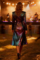 Load image into Gallery viewer, Sparkly Sequin Burgundy Peak Lapel Midi Blazer Dress