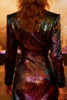 Load image into Gallery viewer, Sparkly Sequin Burgundy Peak Lapel Midi Blazer Dress