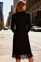 Load image into Gallery viewer, Peak Lapel Black Midi Blazer Dress with Lace