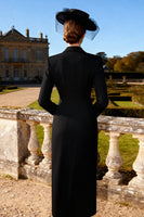 Load image into Gallery viewer, Black Double Breasted Peak Lapel Midi Pencil Blazer Dress with Slit