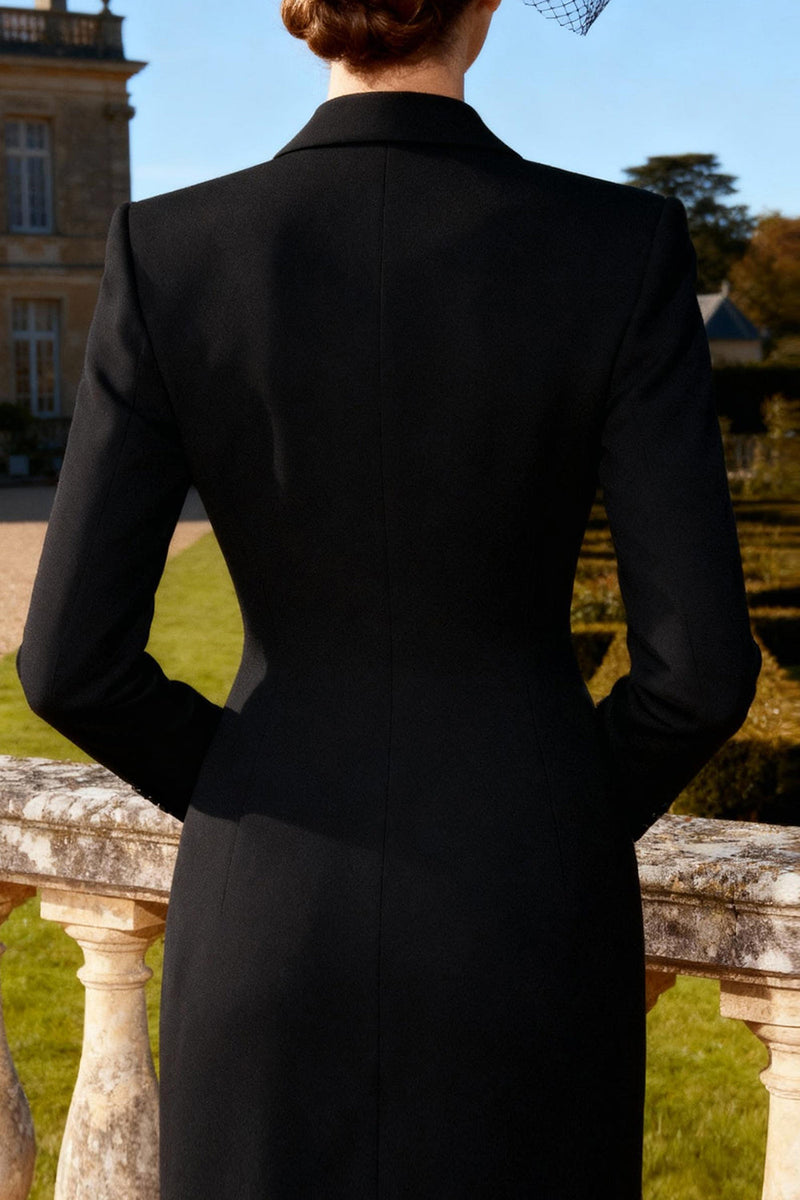 Load image into Gallery viewer, Black Double Breasted Peak Lapel Midi Pencil Blazer Dress with Slit