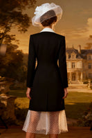 Load image into Gallery viewer, Black and White A Line Peak Lapel Midi Blazer Dress