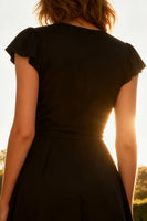 Load image into Gallery viewer, V-Neck Cap Sleeves A-Line Little Black Dress