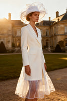 Load image into Gallery viewer, White Peak Lapel A Line Midi Blazer Wedding Dress