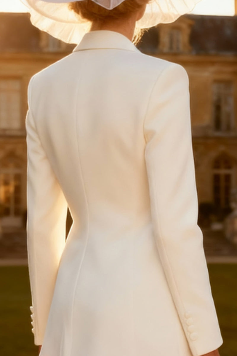 Load image into Gallery viewer, White Peak Lapel A Line Midi Blazer Wedding Dress