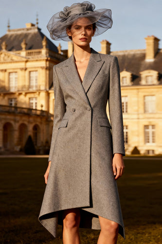 Grey Peak Lapel Double Breasted Midi Blazer Dress