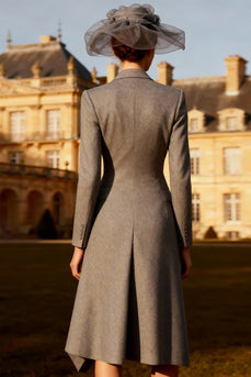 Grey Peak Lapel Double Breasted Midi Blazer Dress