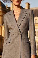 Load image into Gallery viewer, Grey Peak Lapel Double Breasted Midi Blazer Dress