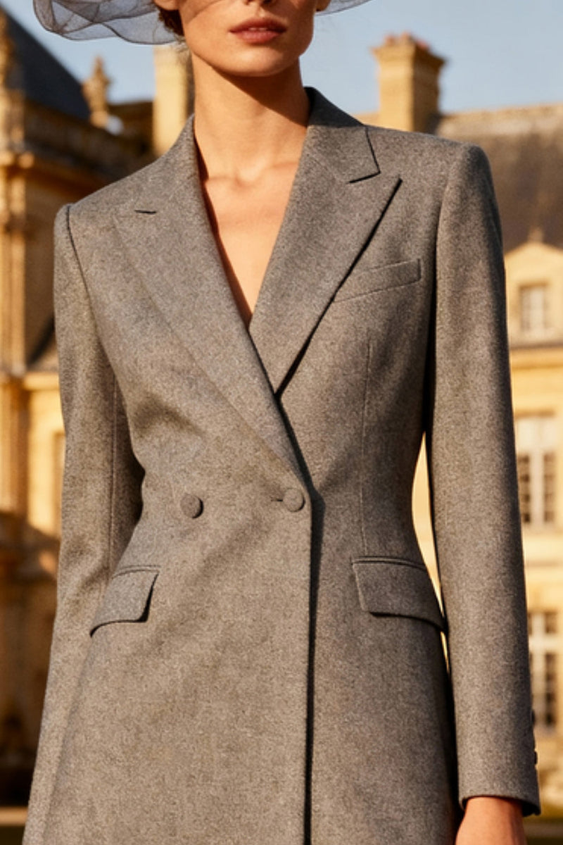 Load image into Gallery viewer, Grey Peak Lapel Double Breasted Midi Blazer Dress