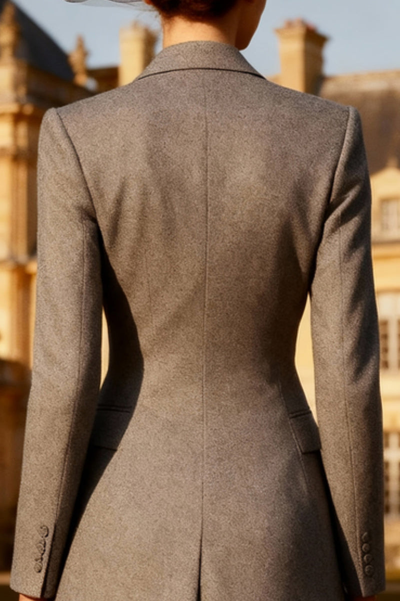 Load image into Gallery viewer, Grey Peak Lapel Double Breasted Midi Blazer Dress